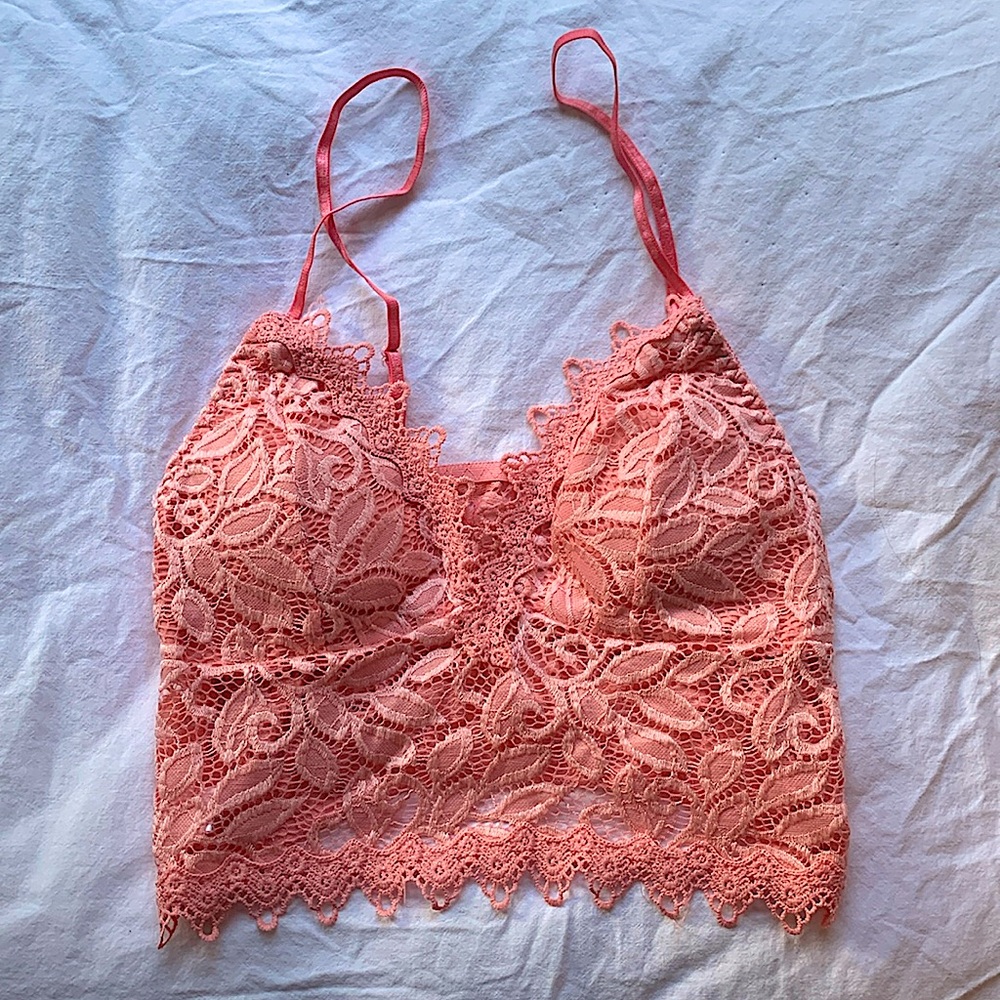 Like new pink floral lace brami / crop top